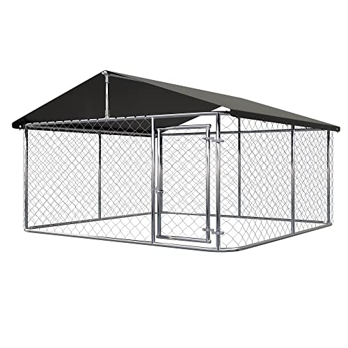 Petony Outdoor Dog Playpen 7.5‘ x 7.5' Heavy Duty Dog Kennel House Mesh Dog Big Cage Pet Kennel Steel Fence with Secure Lock