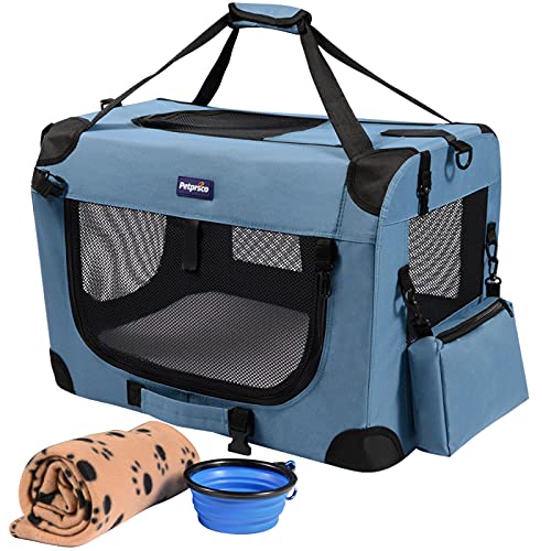 Petprsco Portable Collapsible Dog Crate, Travel Dog Crate 24x17x17 with Soft Warm Blanket and Foldable Bowl for Large Cats & Small Dogs Indoor and Outdoor