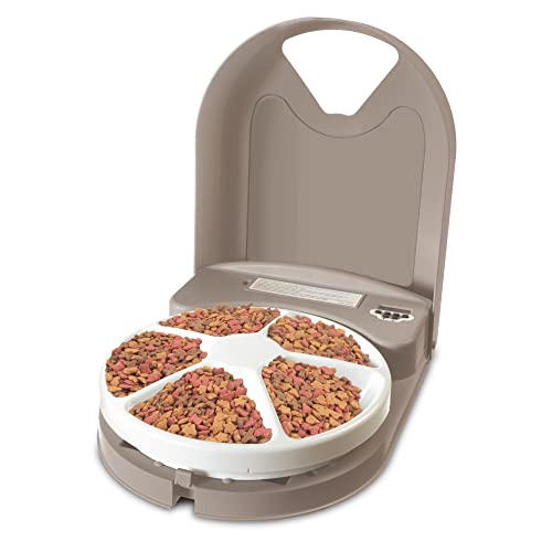 PetSafe 5 Meal Dog Food Dispenser - Storage for Up to 5 Cups of Kibble or Treats of Any Size - Tray Automatically Rotates According to User Programming to Deliver Pre-Planned Meals at Precise Times, Taupe