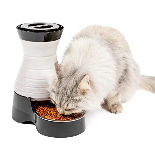 PetSafe Healthy Pet Food Station - Small, 2 lb Kibble Capacity - Automatic Cat Feeder or Small Dog Feeder - Removable Stainless Steel Bowl Resists Corrosion & Stands Up to Frequent Use - Easy to Fill