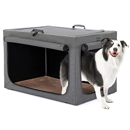 Petsfit 36inch Soft Sided Dog Crate with Thicken Plush Mat-Foldable Design + Adjustable The Tightness of The Cloth, Dog Crates Grey