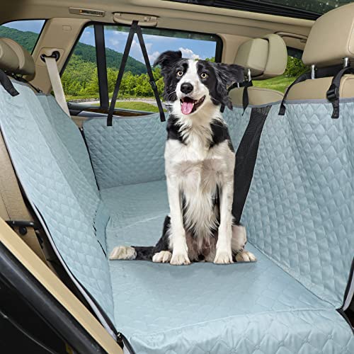 Petsfit Dog Car Seat Cover for Back Seat Protector, Scratchproof Nonslip Hammock Washable Pets Seat Covers with Mesh Window Against Dirt and Pet Fur for Cars Trucks, Celadon