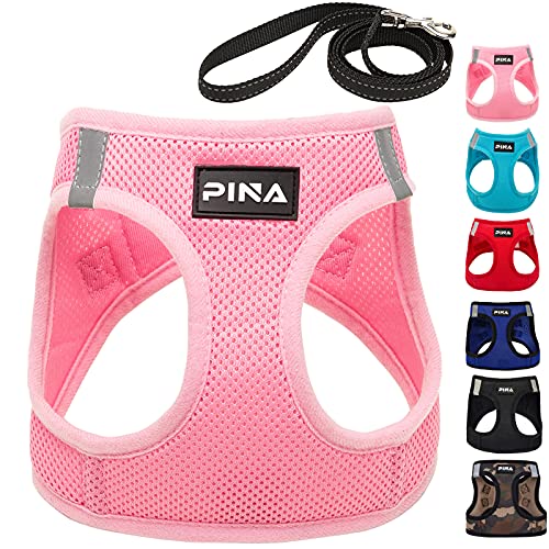 PINA harness and Leash Set, No Pull, , No Choke Breathable Mesh Vest harness, Lightweight Adjustable for small medium dog - Easy to Put On and Take Off