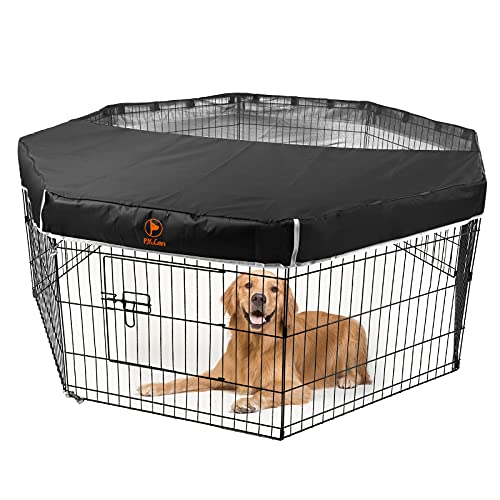 PJYuCien Dog Playpen Mesh Top Cover, Fits 24 Inch 8 Panels Regular Octagon Metal Exercise Pet Playpen, Velcro Connections, Black (Note: Cover Only, Playpen Not Included !!!)