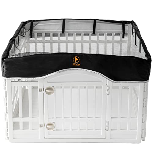PJYuCien Dog Playpen Mesh Top Cover, Fits 36 Inch 4 Panels Regular Square Plastic Exercise Pet Pen, Telescopic Buckles Connections, Black (Note: Cover Only, Playpen Not Included !!!)