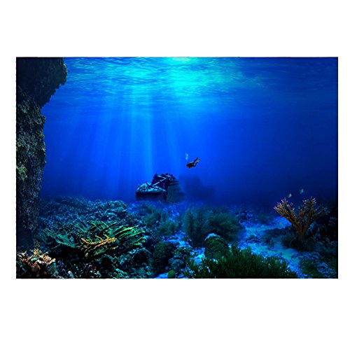 POCREATION Aquarium Background Fish Tank Decorations,Aquarium Background Adhesive Seaworld Background Poster TV Background Photo Wallpaper, for Aquarium Fish Tank Decoration(61 * 30cm)