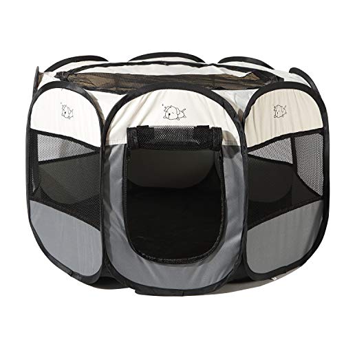 Pop Up Dog Playpen,Removable Zipper Top and Bottom, Foldable Exercise Pen, Outdoor Play Yard Use