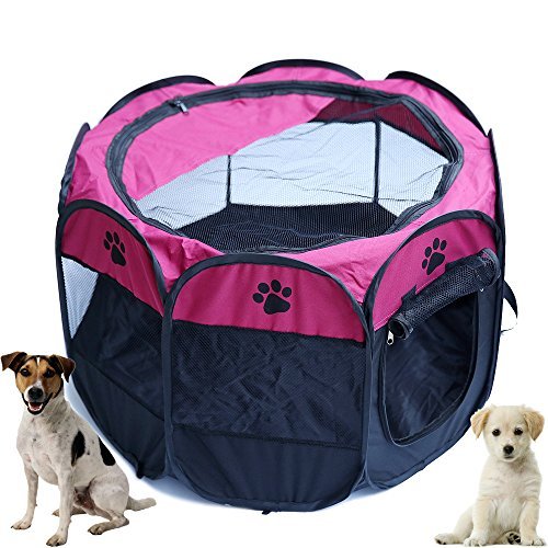 Pop Up Tent Pet Playpen Carrier Dog Cat Puppies Portable Foldable Durable Paw Kennel Rose S