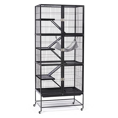 Prevue Pet Products Ferret Stack Three Story Ferret Home with Portable Stand, Escape Proof Lock, Hammock, Ramps, Expandable Add-On Cage Stacking System