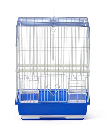 Prevue Pet Products Flat Top Economy Parakeet and Small Bird Cage with White Wire, Blue Plastic Base with Removable Tray