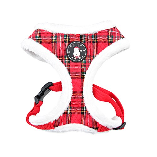 Puppia Blitzen Dog Harness Over-The-Head Warm Winter Christmas Holiday Harness Adjustable Chest for Small and Medium Dog, Checkered Red, Medium