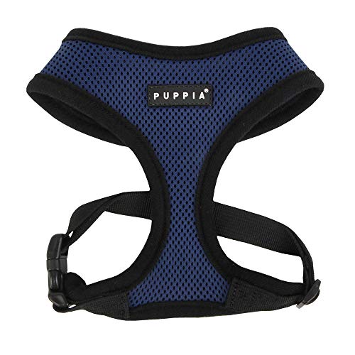 Puppia Soft Dog Harness No Choke Over-The-Head Triple Layered Breathable Mesh Adjustable Chest Belt and Quick-Release Buckle, Royal Blue, Large