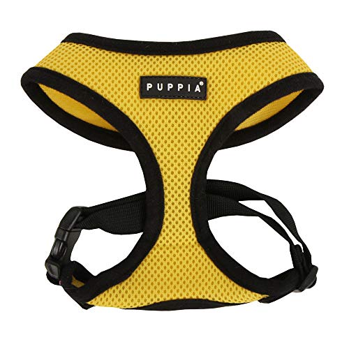 Puppia Soft Dog Harness No Choke Over-The-Head Triple Layered Breathable Mesh Adjustable Chest Belt and Quick-Release Buckle, Yellow, Medium