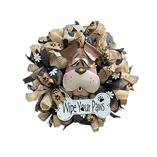 Puppy Wreath,Dog Lovers Gift,Dog Head Flower Wreath,2023 Creative Ring Door Hanging Courtyard Window Decoration Flower Wreath,Welcome We Hope You Like Dogs Wreaths for Front Door (A)