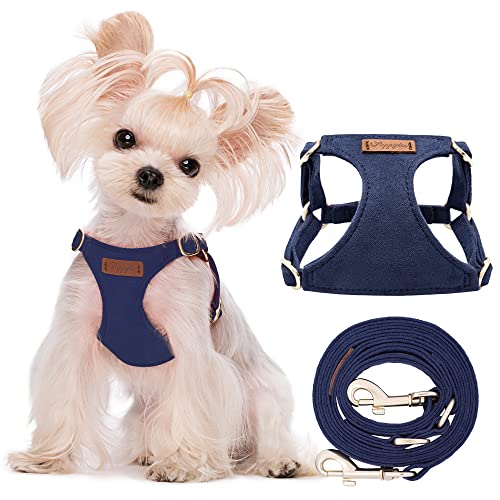 Puppytie No Pull XXS Puppy Harness with Multifunction Dog Leash,Soft Adjustable No Choke Escape Proof Pet Harness Vest,Navy,XXS