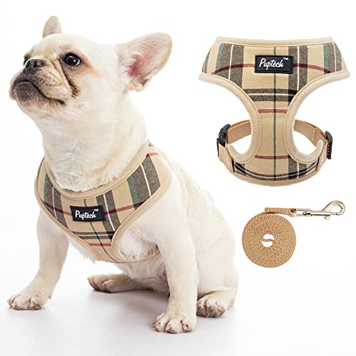 PUPTECK Soft Mesh Dog Harness and Leash Set Pet Puppy Cat Comfort Padded Vest No Pull Harnesses, Beige, XS