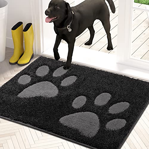 PURRUGS Dirt Trapper Door mat 20" x 31.5", Non-Skid/Slip Machine Washable Entryway Rug, Dog Door Mat, Super Absorbent Welcome mat for Muddy Wet Shoes and Paws, Charcoal