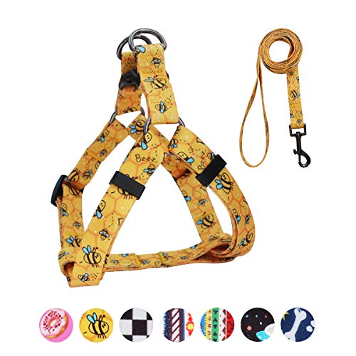 QQPETS Dog Harness Leash Set Adjustable Heavy Duty No Pull Halter Harnesses for Small Medium Large Breed Dogs Back Clip Anti-Twist Perfect for Walking (XS(12"-18" Chest Girth), Yellow Bee)