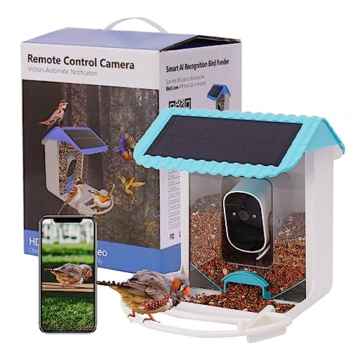qurkeny Bird Feeder with Camera,Wireless Outdoor,1080P HD Bird Watching Camera Auto Capture Bird Video,IP65 Waterproof (Blue)