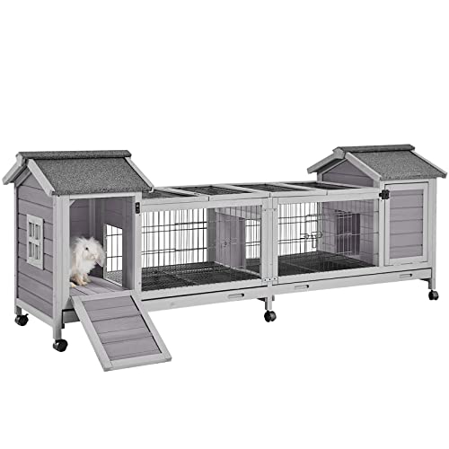 Rabbit Hutch Indoor Outdoor Bunny Cage Upgrade Large Space for Rabbit,Guinea Pig,Bunny and Other Small Animals,On Wheels Move Easily.