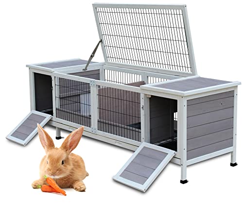 Rabbit Hutch, Rabbit Cage with Run Indoor Bunny Hutch Outdoor Rabbit House with Deeper No Leak Trays