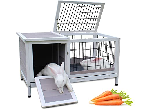 Rabbit Hutch, Rabbit Cage with Run Indoor Bunny Hutch Outdoor Rabbit House with Deeper No Leak Trays