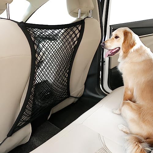 rabbitgoo Dog Car Net Barrier for SUVs, Pet Barrier with Metal Hooks & Stretchable Mesh, Car Divider & Storage Bag, Easy to Install, Drive Safely with Children & Pets