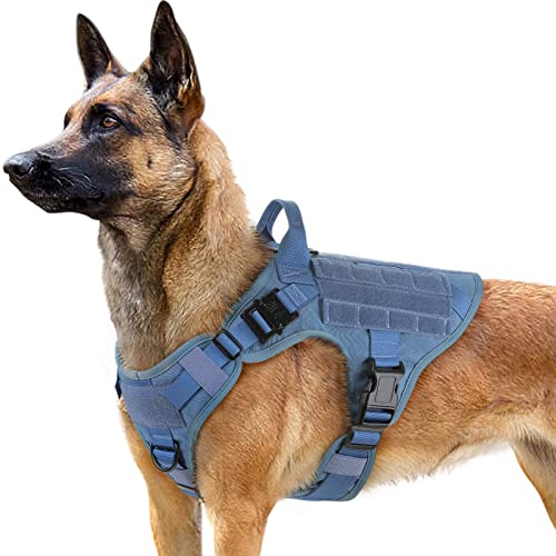 rabbitgoo Tactical Dog Harness for Large Dogs, Heavy Duty Dog Harness with Handle, No-Pull Service Dog Vest Large Breed, Adjustable Military Dog Vest Harness for Training Hunting Walking, Blue, L