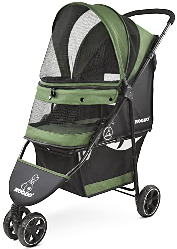 ROODO Dog Stroller Pet Stroller Lightweight Multifunctional Foldable Portable Compact Jogger Buggy Three-Wheeled Pet Gear Puppy Travel pram Stroller for Medium Small Dogs and Cats (Cationic Green)