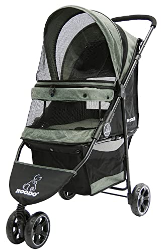 ROODO Dog Stroller Pet Stroller Lightweight Multifunctional Foldable Portable Compact Jogger Buggy Three-Wheeled Pet Gear Puppy Travel pram Stroller for Medium Small Dogs and Cats (Cationic ash)