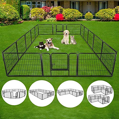 Safstar 16 Panels Metal Dog Playpen, 48" Height Dog Fence Exercise Pen with Doors for Large Medium Small Dogs Rabbits Cats, Foldable Pet Puppy Playpen for Indoor & Outdoor RV, Camping, Yard (Black)