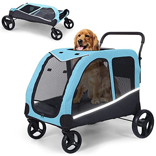 Saudism Dog Stroller For Large Dogs, Extra Large Pet Stroller For For Medium Dogs, Dog Stroller For 2 Dogs, Dog Wagon, Dog Carriage, Foldable Design, Adjustable Handle, With Pocket, Up To 160 lbs