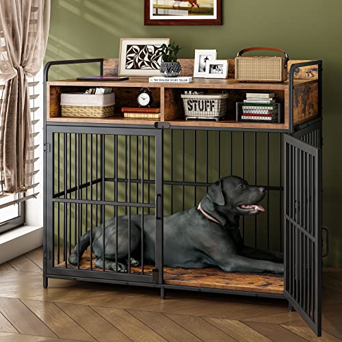 Saudism Large Dog Crate Furniture, Dog Kennel Indoor, Wood Dog Cage Table with Drawers Storage, Heavy Duty Dog Crate, Jaula para Perros, Sturdy Metal, 40.5" L×23.6" W×35.4" H