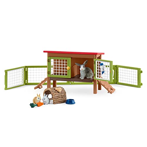 Schleich Farm Animal Toys and Playsets - Farm World 8 Piece Rabbit Hutch Set with Figurines, Farming Hutch and Accessories for Kids Ages 3 and Above