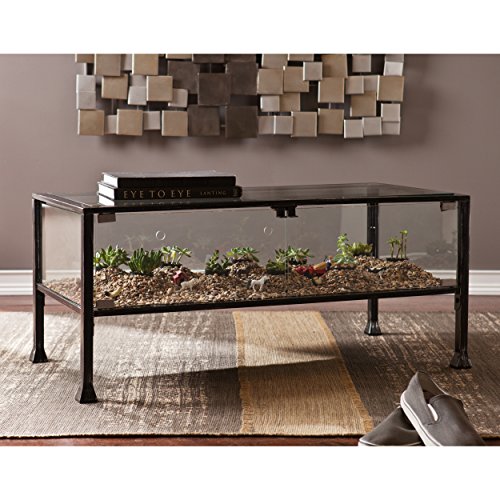 SEI Furniture Metal Terrarium Fish Display Coffee Table, Cocktail, Black/Silver Distressing