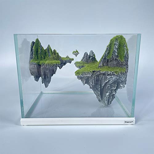 SINQORCN 8.66x6.3x6.69 (in) Aquarium Glass Fish Tank， 1.5 Gallon,《Hallelujah Mountain》, Composed of Magical and Beautiful Rockery and Moss, with a Unique Visual Experience