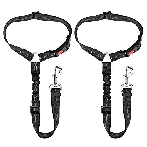 SlowTon Dog Seat Belt, 2 Pack Pet Car Seatbelt Headrest Restraint Reflective Adjustable Puppy Safety Seat Belt Elastic Bungee Connect Dog Harness in Vehicle Travel Daily Use (Black)