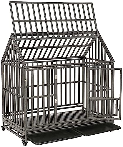 Smonter 48 Heavy Duty Dog Crate Strong Metal Cage House Shape Pet Kennel 