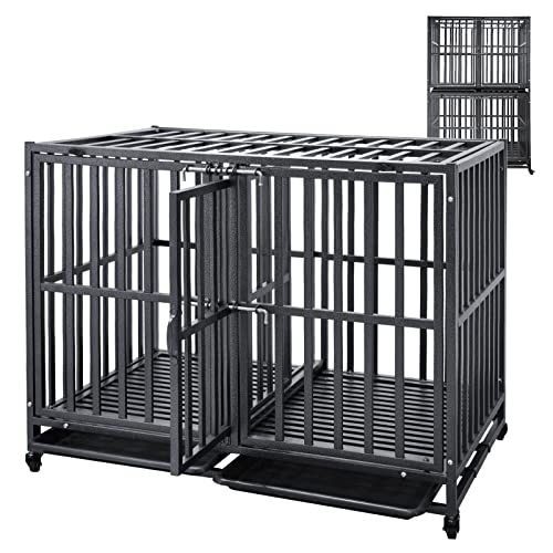 SMONTER Stackable Dog Crates with Divider- Heavy Duty Dog Cage and Kennel for 2 Small or Medium Dogs