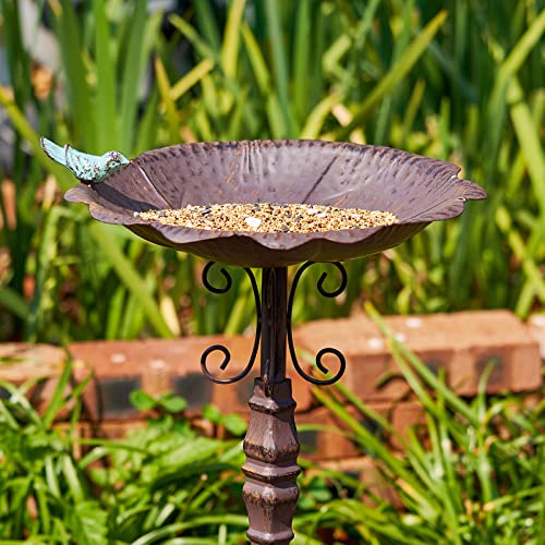 SMQLJXC 12.6" W*27.4" H Cast Iron Bird Baths for Outdoors, Vintage Metal Flower Bird Bath Bowl, Bird Feeder Or Drinker Plate, Home Garden Lawn Yard Decorations