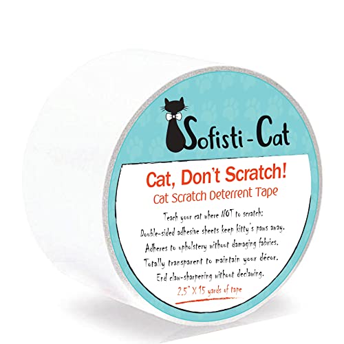 Sofisti-Cat Training Tape, Cat Tape for Furniture, Cat Scratch Deterrent for Furniture, Keep Cats from Scratching Furniture with Our Double -Sided Tape Cat Repellent, 2.5" x 15' Roll