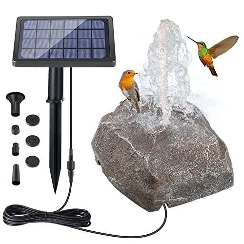 Solar Bird Bath Fountains, Rockery Granite Solar Powered Water Fountain, 3.5W Adjustable Solar Panel with 8 Water Pump Nozzels for Hummingbird Outdoor Garden Pond Pool Fish Tank