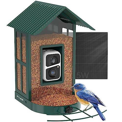 SOLIOM BF08- Smart Bird Feeder Camera with AI Identify Bird Species, Wild Bird Watching Cam, Live View, Instant Notifications, 5W Solar Panel -Metal Case
