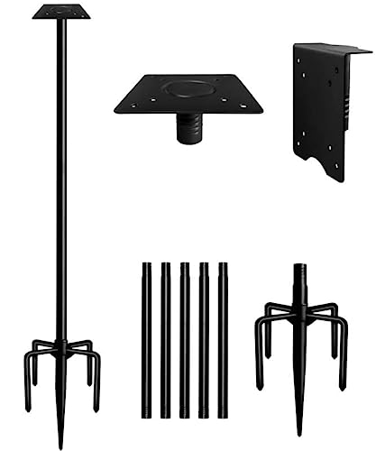 Sungaryard 90Inch Heavy Duty Bird House Pole Mount Kit with Frosted, Bird Feeder Pole Kit with 5 Prongs Base and 2 Plates, for Outdoor, Yards, Gardens, Black(Birdhouse Not Include)