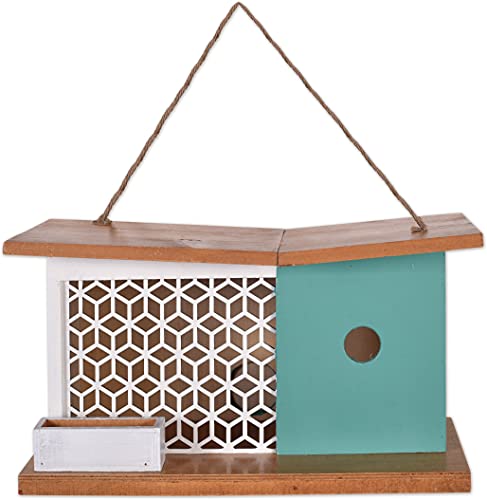 Sunset Vista Designs 93788 for The Birds-Mid-Century Modern Wooden Birdhouse, White Lattice 13" x 5.9" x 7.1"