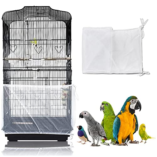 SYOOY Bird Cage Seed Catcher Universal Birdcage Nylon Mesh Net Cover Parrot Cage Feather Guard Soft White Skirt Netting for Parrot Parakeet Macaw African Round Square Cage(Not Include Birdcage)