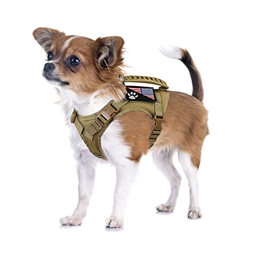 Tactical Dog Harness Tactical Puppy Vest with Rubber Handle K9 Military Adjustable Pet Vest Harness for Outdoor Training XS Dog Harness (Brown Harness)