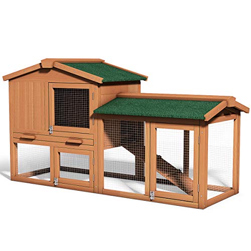 Tangkula Large Chicken Coop, 58‘’ Wooden Hen House Outdoor Backyard Garden Bunny Rabbit Hutch with Ventilation Door, Removable Tray & Ramp Chicken Coop (58 inches)