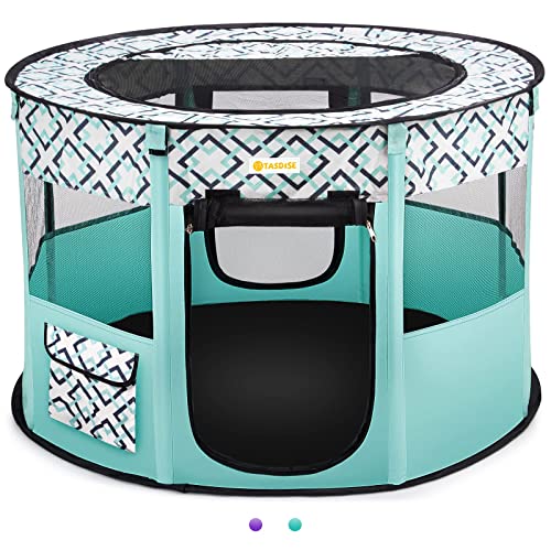 TASDISE Portable Pet Playpen, Foldable Dog Playpen, Exercise Kennel Tent for Puppy, Dog, Cat, Rabbit, Great for Indoor Outdoor Travel Use,Come with Free Carrying Case