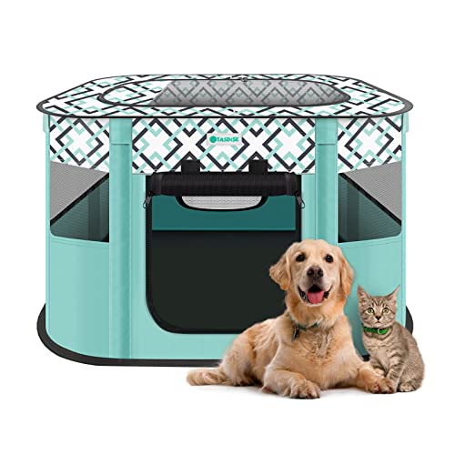 TASDISE Portable Pet Playpen, Foldable Exercise Play Tent Kennel Crate for Puppy Dog Yorkie Cat Bunny, Great for Indoor Outdoor Travel Camping Use, Come with Free Carring Case, 600D Oxford